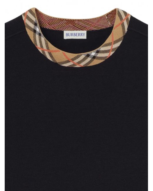 Burberry Black Pull En Laine À Bords Check for men