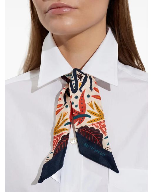 Etro White X Tabby Booth Monkey-Print Silk Scarf