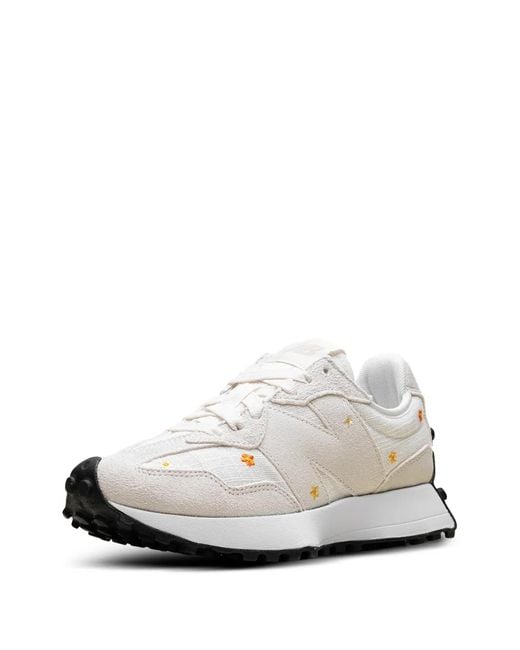 New Balance White 327 Floral-Embroidery Sneakers