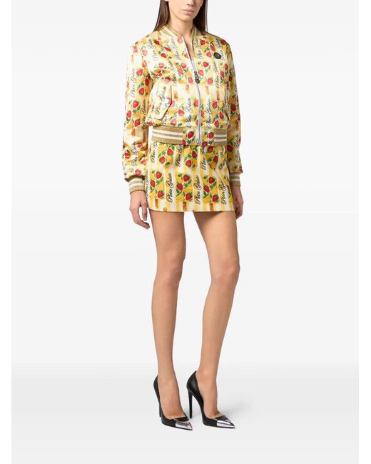 Philipp Plein Metallic Satin Bomber Jacket Ice Cream