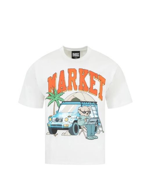 Market White Car Camper Graphic-Print T-Shirt for men