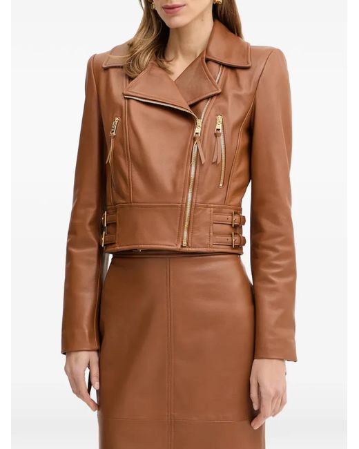 Elisabetta Franchi Brown Leather Biker Jacket