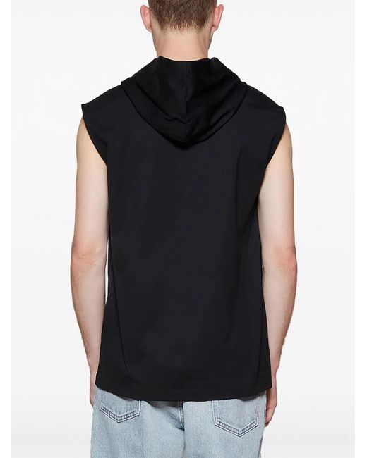 Courreges Black Logo-Appliqué Sleeveless Hoodie for men