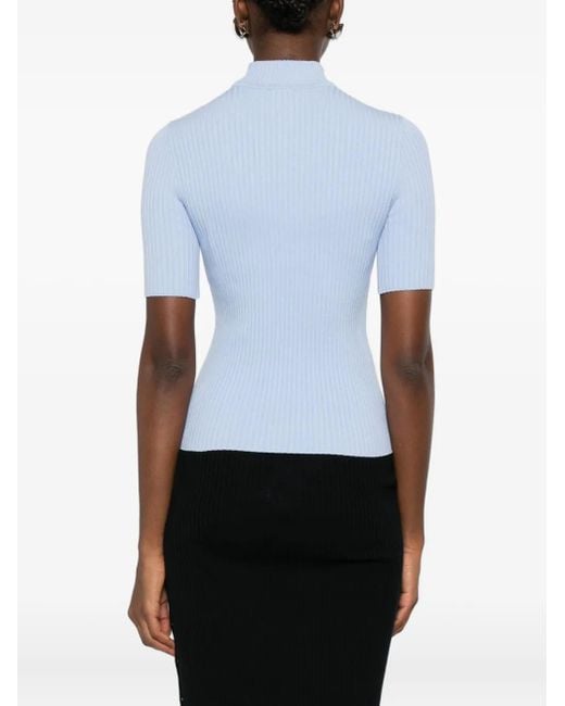 Courreges Blue Geripptes Oberteil mit Stehkragen