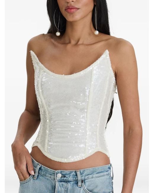MOOS STUDIO White Moonlight Sequin-Embellished Corset Top