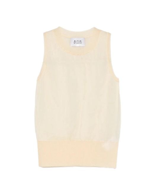 Alpha Studio Natural Sheer Crew Neck Top