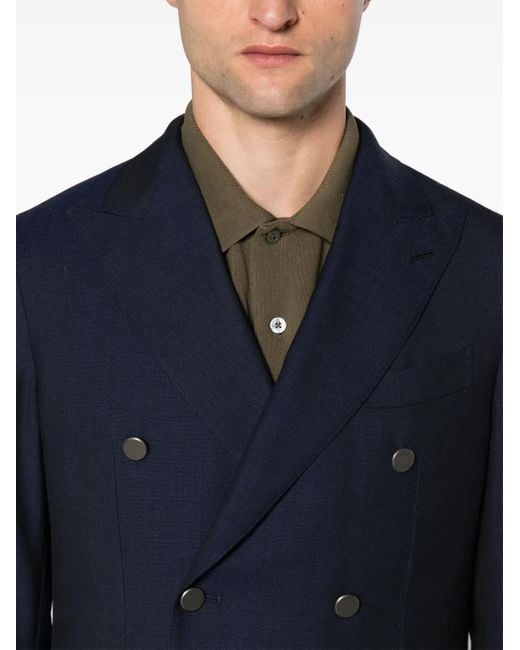 Caruso Blue Double-Breasted Wool Blazer for men