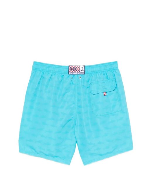 Mc2 Saint Barth Blue Shark-Print Swim Shorts for men