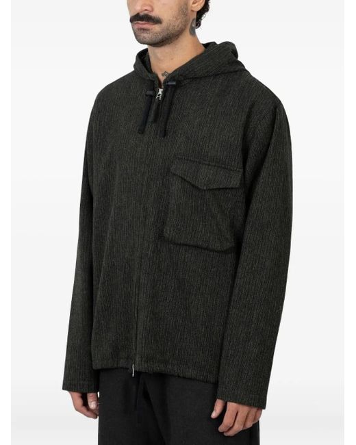 Universal Works Black Hooded Stripe-Pattern Jacket for men