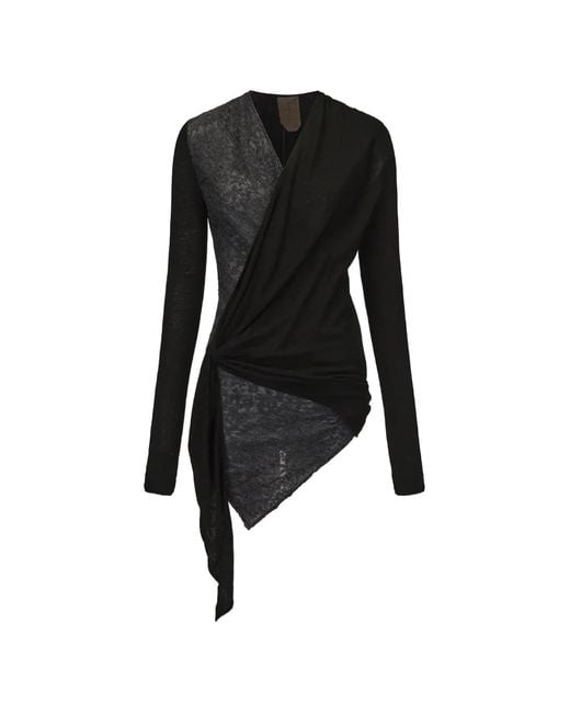Elwood Black Wrap-Style Asymmetric-Hem Long-Sleeved Blouse