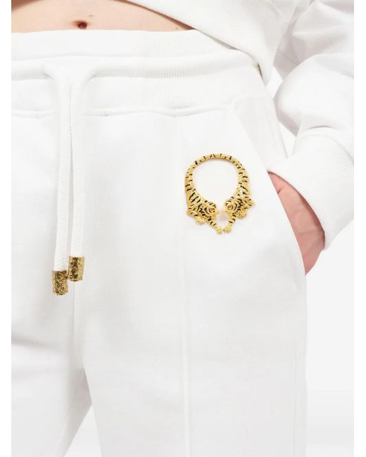 Roberto Cavalli White Tiger Appliqué Drawstring Trousers