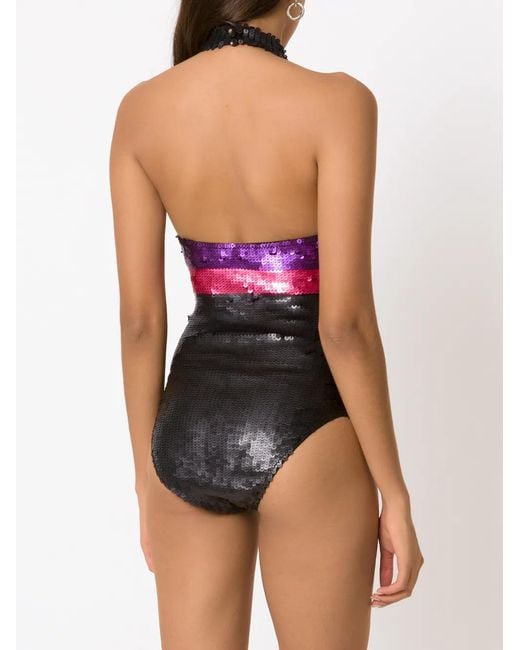 Amir Slama Multicolor Halterneck Sequin Swimsuit