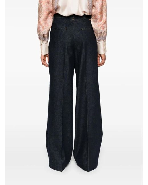 Zimmermann Blue Contrast-Stitch Wide-Leg Illustration Jeans