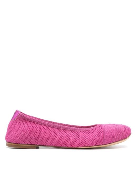 Casadei Pink Lurex-detail Knitted Ballerina Shoes