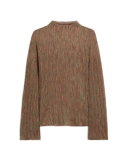 Momoní Brown Ribbed Flared-Sleeves Sweater