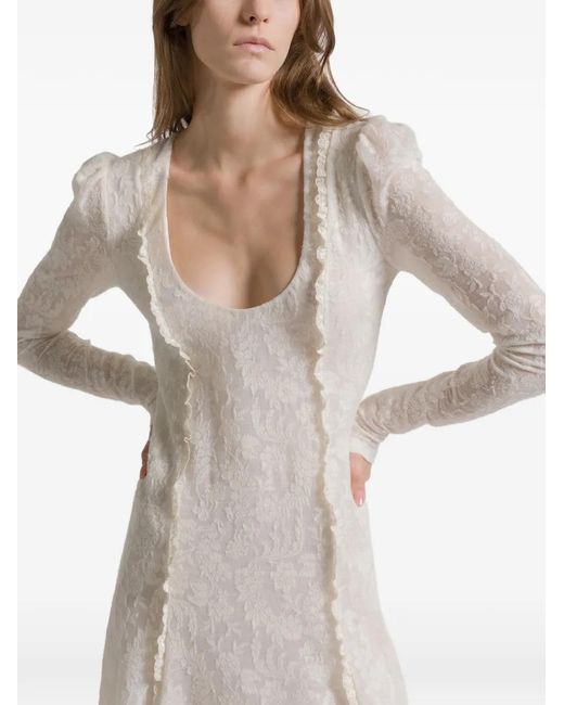 Alberta Ferretti White Long-Sleeve Midi Dress