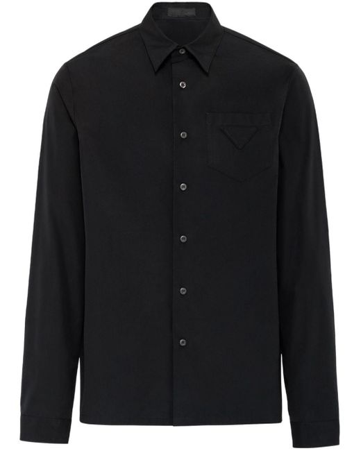 T-shirt en coton à logo triangle Prada pour homme en coloris Black
