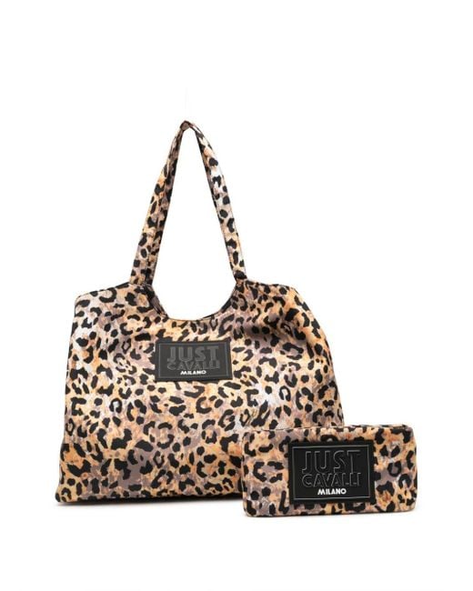 Just Cavalli Black Leopard-print Tote Bag