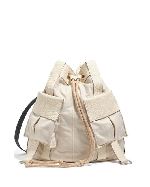 Bimba Y Lola Natural Large Pebbled-Trim Drawstring Bucket Bag