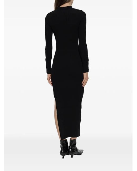Courreges Black Ribbed-Knit Button-Up Dress