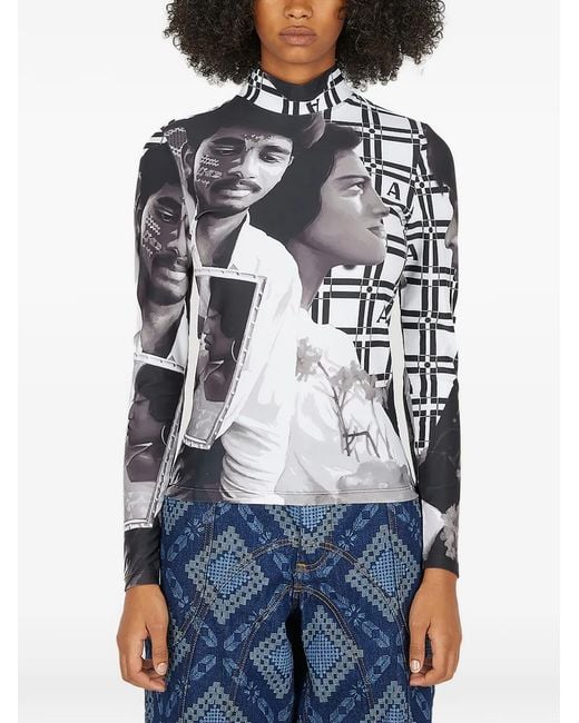 Ahluwalia Gray Graphic High-Neck Top