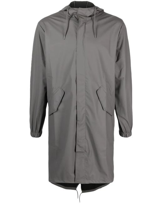 Rains Gray Fishtail Drawstring-Hood Coated Parka for men