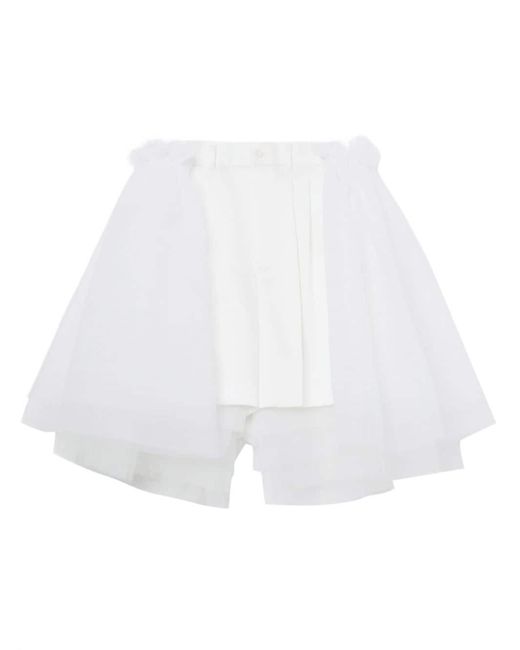 Noir Kei Ninomiya White Tulle-overlay Tailored Shorts