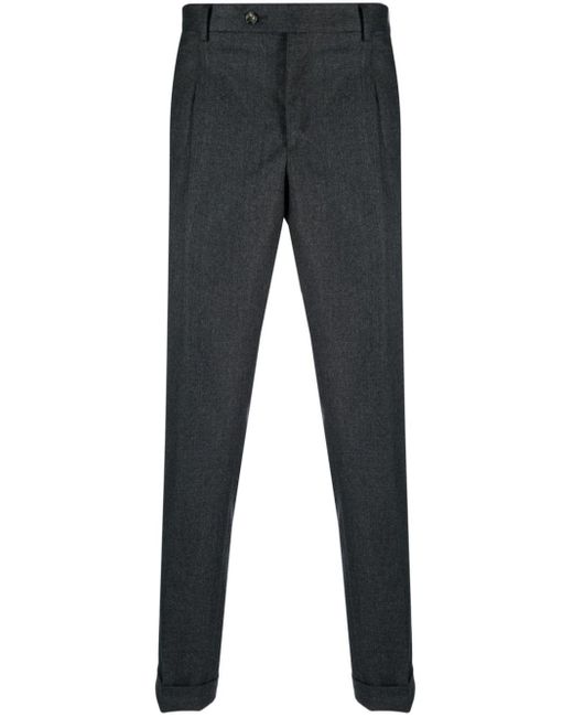 Barba Napoli Blue Pleated Virgin Wool Tailored Trousers for men
