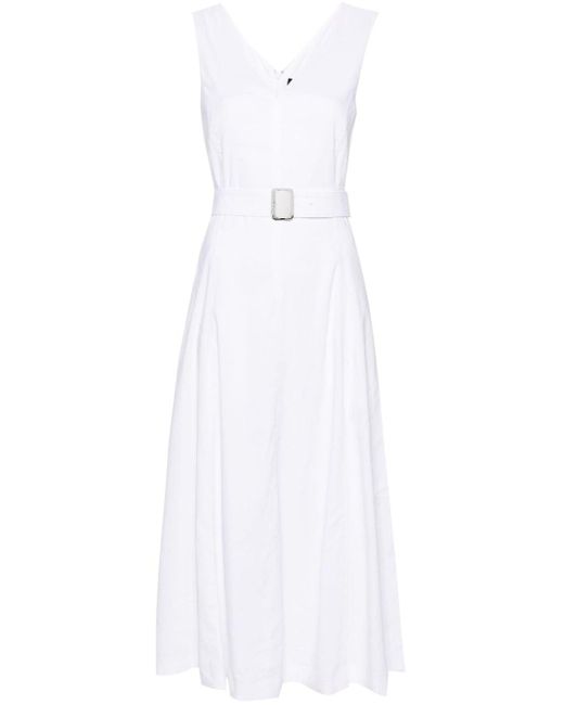 Theory White Belted A-line Midi Dress