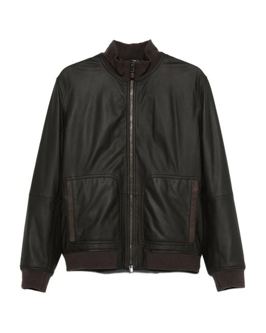 Canali Black Leather Jackets for men
