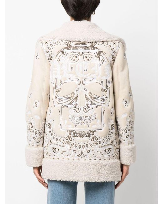 Philipp Plein Monogram-Embossed Long Shearling Coat - Neutrals