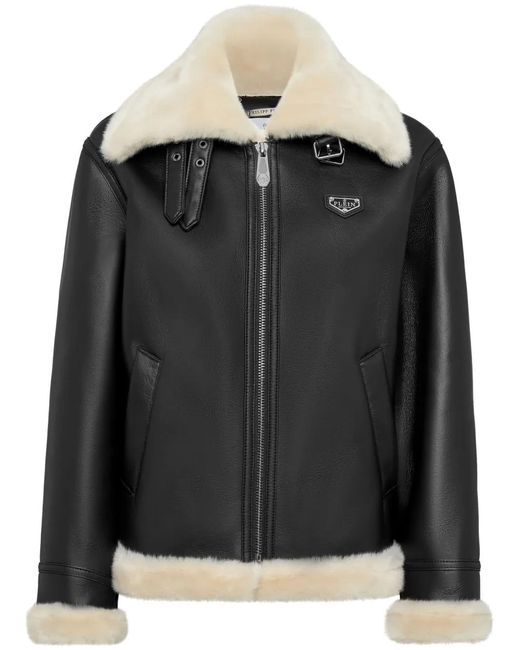 Philipp Plein Black Faux-Shearling Jacket