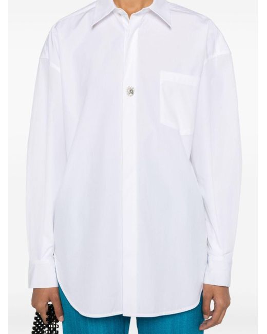 Camisa de popelina con detalles de cristal Maje de color White
