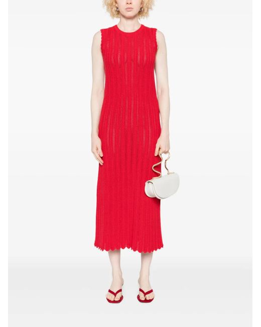 Altuzarra Red Scalloped-Trim Midi Dress