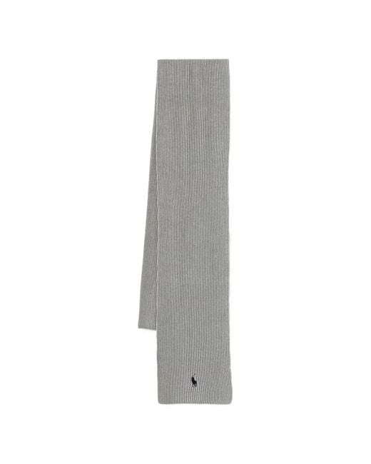 Polo Ralph Lauren Gray Ribbed-Knit Logo-Embroidered Scarf for men