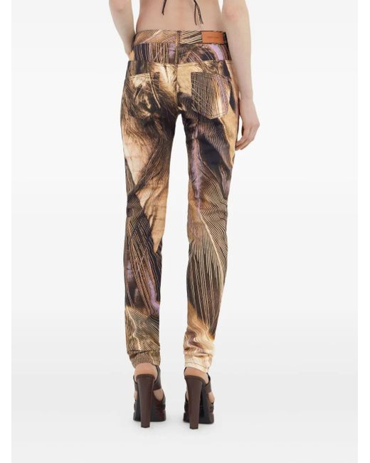 Roberto Cavalli Natural Gerade Jeans mit Feder-Print