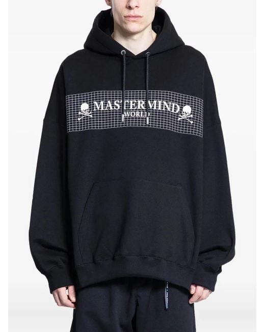 MASTERMIND WORLD Blue Grid-Motif Long-Sleeve Hoodie for men