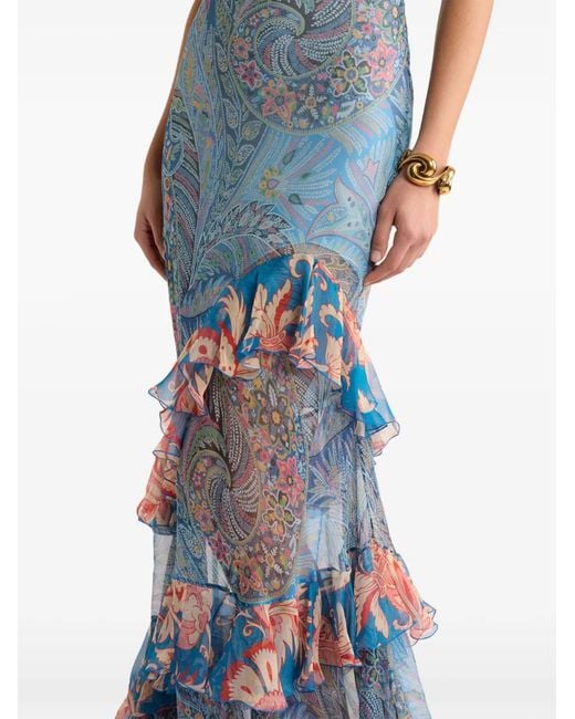 Etro Blue Printed Silk Long Dress