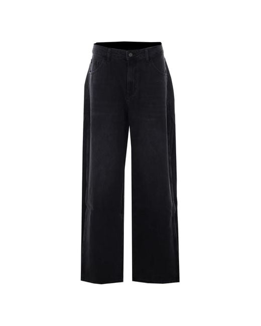 ELEH Black Logo-Patch Wide-Leg Jeans