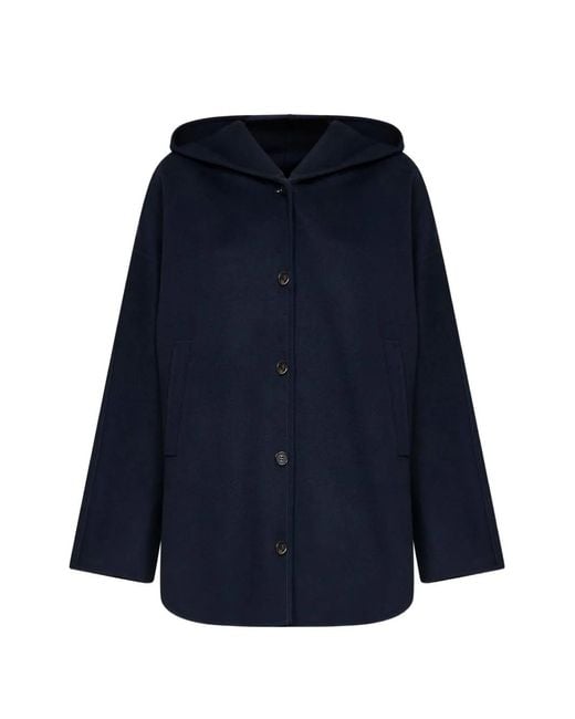Max Mara Blue Hooded Double-Faced Coat