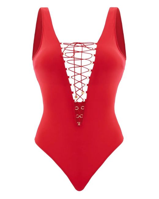 Noire Swimwear Red Lace-Up Swimsuit
