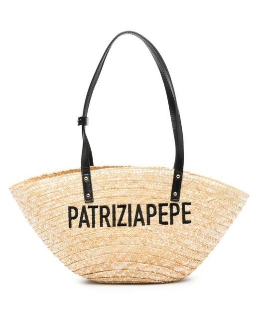 Patrizia Pepe Shopper Met Geborduurd Logo in het Natural