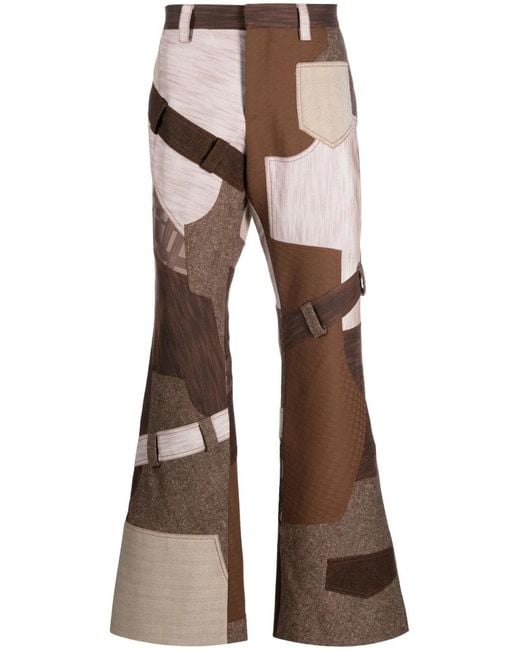 Moschino Brown Low-Rise Patchwork Flared Trousers for men
