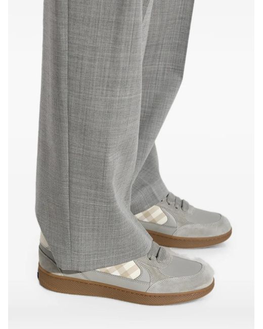Burberry White Check Terrace Suede-Trim Sneakers