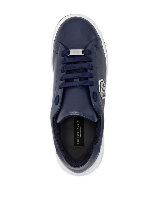 Philipp Plein Blue Logo-appliqué Leather Sneakers for men