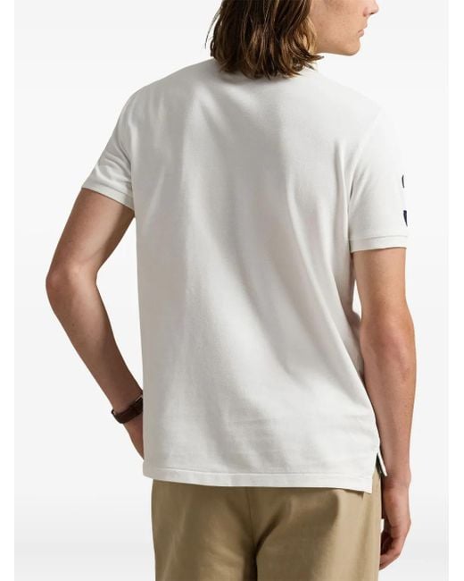 Polo Ralph Lauren White Diagonal-Stripe Embroidered-Logo Polo Shirt for men