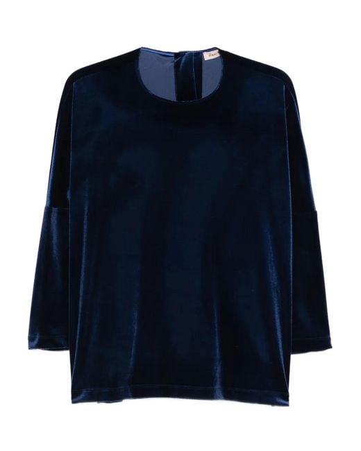 Blanca Vita Blue Velvet Long-Sleeved Top
