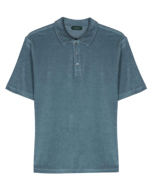 Zanone Terry-cloth cotton polo shirt in Blue für Herren