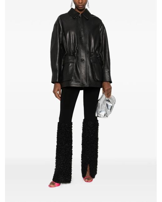 Arma Black Maeve Flap-Pockets Leather Jacket