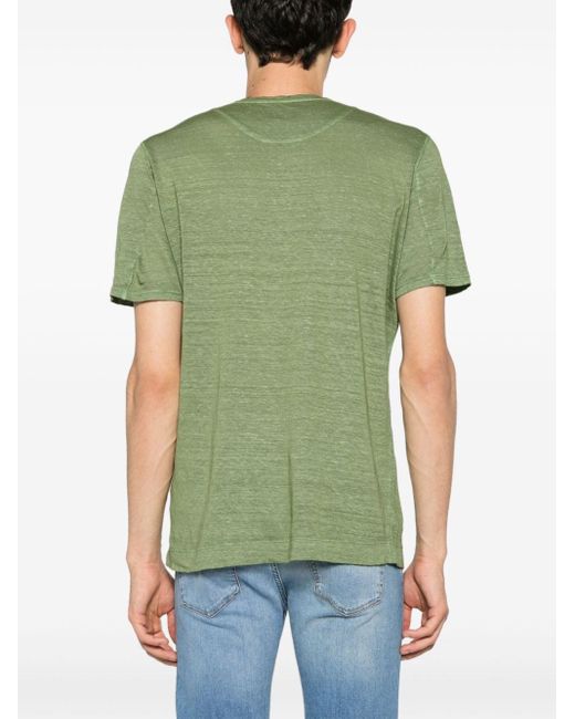 120% Lino Green Buttoned Linen T-shirt for men